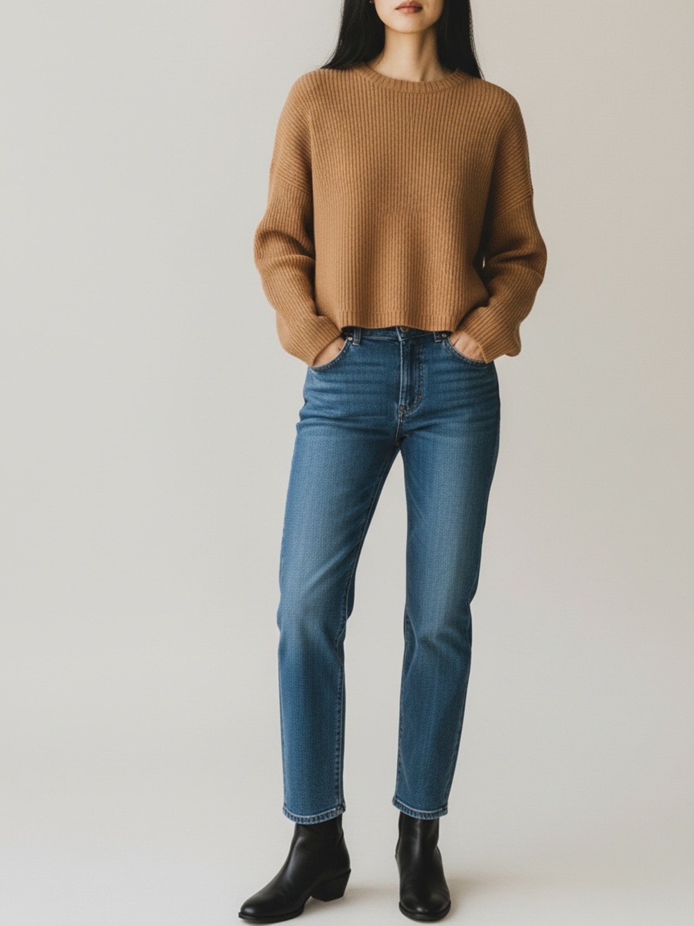 French Connection Camel Ribbed Crewneck Sweater New with Tags